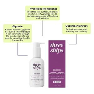 Three Ships Microbiome Balancing Cleanser Harmony Cucumber & Kombucha NWT